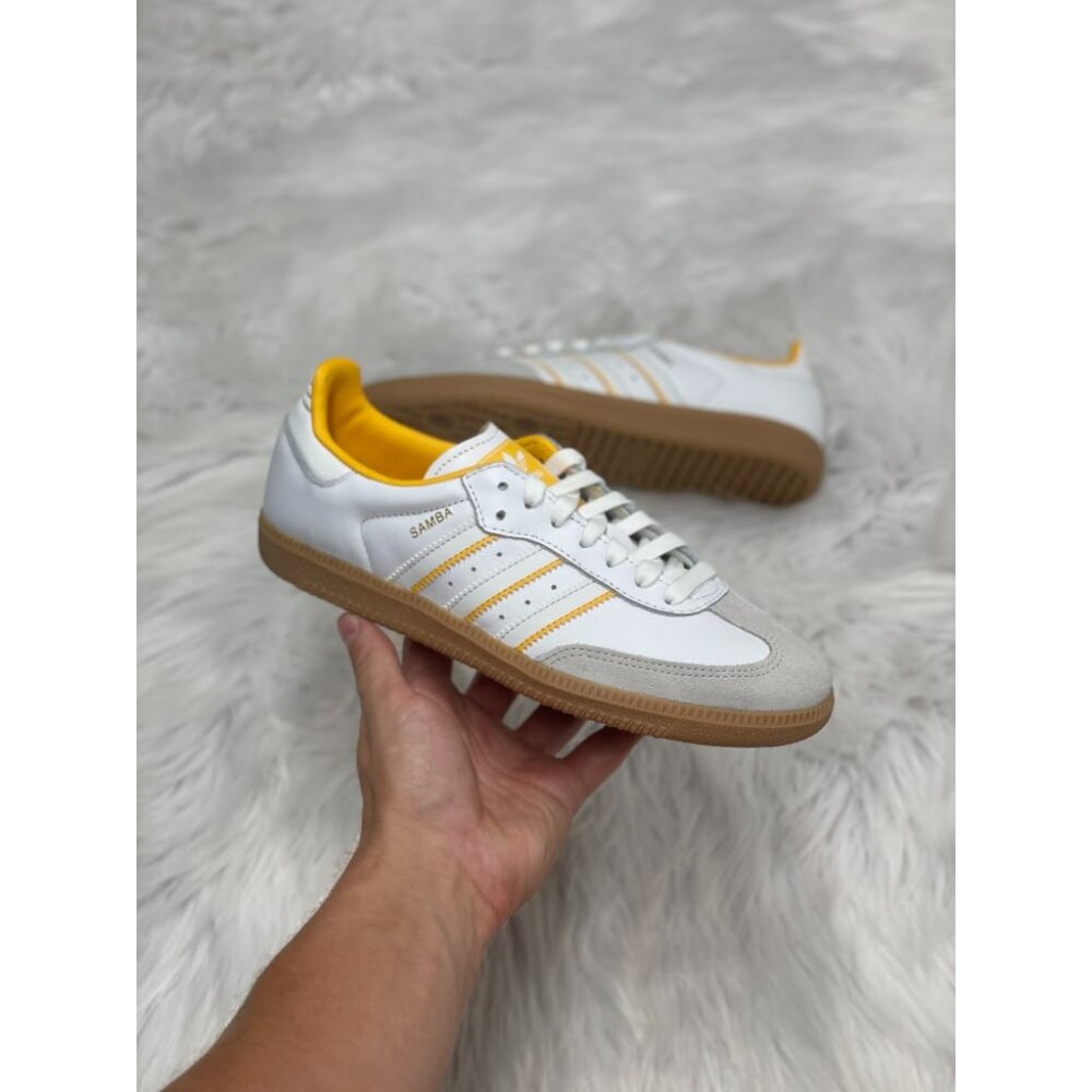 Adidas Samba OG Mens Sportswear Shoes White Yellow ID1479 NEW Size 12